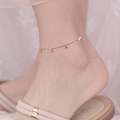 2Pcs 2 Style Flat Round Cubic Zirconia Charm Anklet with Cross&nbsp;JA195A