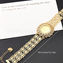 女性のためのエレガントなヴィンテージスタイルの真鍮リンクブレスレット  花  18KGP本金メッキ  7-1/4インチ（18.5cm）&nbsp;TD0107-3