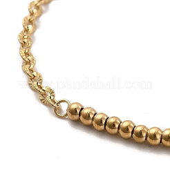 Ion Plating(IP) 304 Stainless Steel Round Beaded Link Bracelet with Oval Link Chains for Women&nbsp;BJEW-G667-09G