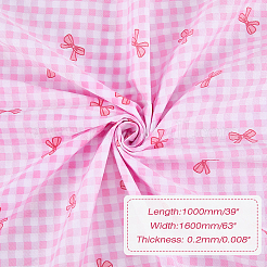 綿織物  服装アクセサリー  タータンチェックと蝶結びの模様  ショッキングピンク  1000x1600x0.2mm&nbsp;DIY-WH0622-812C