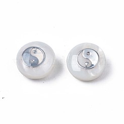 天然淡水シェルビーズ  真鍮製の金属装飾  ゴシップでフラットラウンド  プラチナ  8x4~5mm  穴：0.6mm&nbsp;SHEL-N003-22-16P