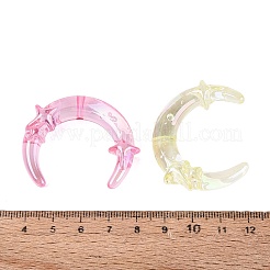 UVメッキ透明アクリルビーズ  虹色の  星模様の月  ミックスカラー  35x44x11mm  穴：2.5mm&nbsp;OACR-Q204-03