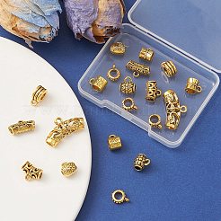 20スタイルのチベットスタイルの合金チューブベイル10個。  ループベイル  チューブ  アンティーク黄金  9.5~15x7~13x3.5~7mm  穴：1.2~1.8mm  内径：3.2~4.8mm  2個/スタイル&nbsp;FIND-YW0003-69
