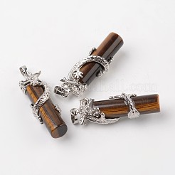チューブナチュラル＆シンセティックミックスストーンペンダント  ドラゴン真鍮パーツ  プラチナ  48x15x10mm  穴：7x5mm&nbsp;G-L455-H