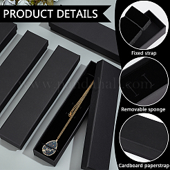 厚紙紙ネックレスボックス  長方形  ブラック  24x5.6x3.55cm&nbsp;CON-WH0092-71