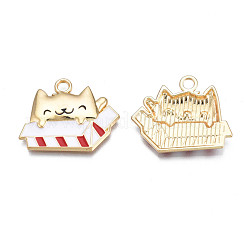 メッキ合金エナメルチャームラック  ライトゴールド  カドミウムフリー＆ニッケルフリー＆鉛フリー  猫  暗赤色  21.5x27x3mm  穴：2.5mm&nbsp;PALLOY-N172-011