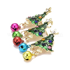 ラインストーン付きベルエナメルピン付きクリスマスツリー  バックパック服の合金バッジ  ゴールドカラー  カラフル  44x57x9mm&nbsp;JEWB-A004-27G