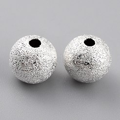 長持ちメッキ真鍮製ビーズ  テクスチャビード  ラウンド  925銀メッキ  8x7.5mm  穴：2mm&nbsp;LS-KK-O133-004D-S