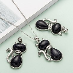 合成ブルーゴールドストーンの子猫ペンダント  真鍮パーツ  猫のシルエット形状  プラチナ  45x27x8mm  穴：5x7mm&nbsp;X-G-P352-B03