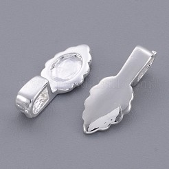 真鍮製グルーフラットパッドベイル  カドミウムフリー＆鉛フリー  葉  銀色のメッキ  約6.5 mm幅  長さ16mm  厚さ1.5mm  穴：3x2mm&nbsp;EC055-2S
