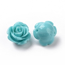 合成サンゴ3Dフラワーローズビーズ  染め  アクアマリン  14~15x9mm  穴：1.5mm&nbsp;CORA-A006-15mm-033