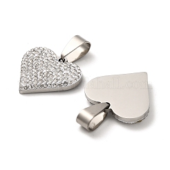 201 ステンレススチール粘土ペンダント  ラインストーン付き  ハート  ステンレス鋼色  クリスタル  18.5x20x3mm  穴：8.5x4mm&nbsp;STAS-R166-02C-P