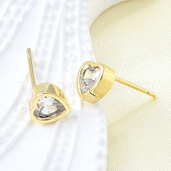 Brass Micro Pave Clear Cubic Zirconia Stud Earrings for Women&nbsp;EJEW-F363-02G