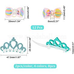 ペットのヘアアクセサリーキット  8色のクラウン形状のウールフェルトペットのヘアバレッタ4個を含む  12 個のちょう結び弾性ヘアタイ  ミックスカラー  ヘアゴム：39x24x11.5mm  内径：8mm  ヘアバレッタ：47.5x26.5x13mm&nbsp;AJEW-CA0003-26