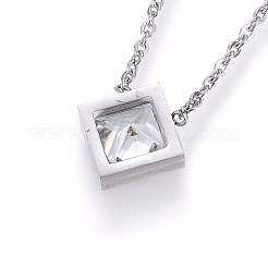 304ステンレススチールジュエリーセット  ペンダントネックレス＆スタッドピアス＆ブレスレット  キュービックジルコニア付き  菱形  ステンレス鋼色  16.93インチ（43cm）  7-1/8インチ（18cm）  12x12x4mm  ピン：0.8mm&nbsp;X-SJEW-H137-25P