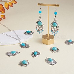 10 個ターコイズ + 合金ペンダントヴィンテージ合金イヤリングヘッド diy 手作り素材 (5 スタイル)  アンティークシルバー  40.50x24mm  穴：2.50mm&nbsp;JX575A