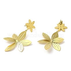 女性用中空花ステンレススチールダングルスタッドピアス  ゴールドカラー  51x27.5mm&nbsp;LS-EJEW-G360-01A