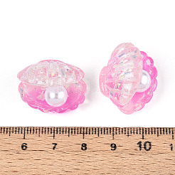透明樹脂と模造真珠のカボション  シェル形状  グリッターパウダー付き  ツートン  ミックスカラー  17x23.5~24x18.7mm&nbsp;CRES-T025-13M