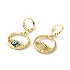 Evil Eye Real 18K Gold Plated Brass Dangle Leverback Earrings&nbsp;EJEW-Q797-09G-04