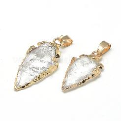天然石クオーツクリスタルペンダント  ロッククリスタルペンダント  真鍮パーツ  ゴールドカラー  25~50x15~25x5~15mm  穴：7x4mm&nbsp;G-Q490-A01