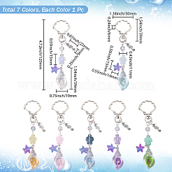 7個 7色巻貝蓄光透明アクリル&ガラスペンダント装飾  バッグ装飾用の合金製回転留め金チャーム  ミックスカラー  120mm  1pc /カラー&nbsp;HJEW-SC00105