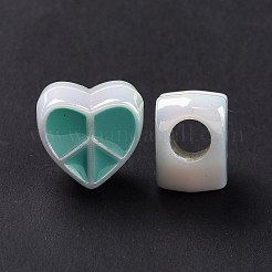 UVメッキレインボー虹色アクリルヨーロピアンビーズ  大穴ビーズ  エナメル  ピースサインとハート  ミックスカラー  12x12x8mm  穴：4.7mm&nbsp;SACR-E009-29