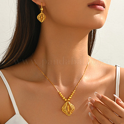 Vintage Brass Hollow Geometric Rhombus Pendant Necklace & Hook Earring Set for Women Events&nbsp;BE3465