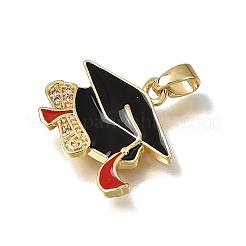 Brass Micro Pave Clear Cubic Zirconia with Black Enamel Pendants&nbsp;CU-CBAA556-07C
