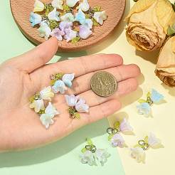 16PCSアクリルパーツ  真鍮製の金具と304ステンレススチール製の丸カン付き  花  プラチナ  26mm&nbsp;PALLOY-FS00075