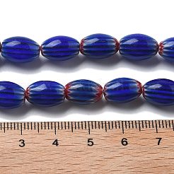 ハンドメイドミッレフィオーリ ランプワークビーズ連売り  ライス  ダークブルー  11~12x7~8mm  穴：0.9mm  約31個/連  13.98~14.37インチ（35.5~36.5cm）&nbsp;LAMP-F035-12N