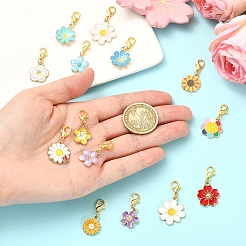14本合金エナメルペンダントデコレーション  花  合金製カニカン付き  ミックスカラー  30~37mm&nbsp;HJEW-YW00371