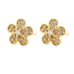 Flower Brass Micro Pave Clear Cubic Zirconia Stud Earrings&nbsp;EJEW-H162-03G