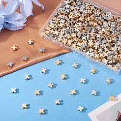 500個2色ccbプラスチックビーズ  クロス  プラチナ＆ライトゴールド  8x8x3.5mm  穴：1.4mm  250個/カラー&nbsp;CCB-TA0001-18