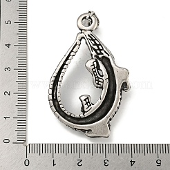 316サージカルステンレスペンダント  ワニチャーム  アンティークシルバー  49x32x10.5mm  穴：4x8mm&nbsp;STAS-Z073-107AS