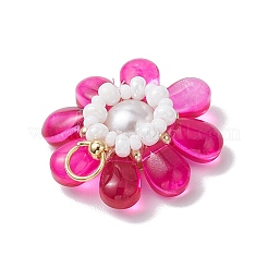 ガラスチャーム  真鍮パーツ  花  フクシア  25.5x23.5x8mm  穴：6.5x3mm&nbsp;PALLOY-MZ00656-03