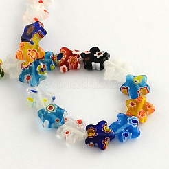 フラワー手作りのミッレフィオーリガラスビーズ連売り  ミックスカラー  10x10x3mm  穴：1mm  約38個/連  12.9インチ&nbsp;X-LK-R004-33