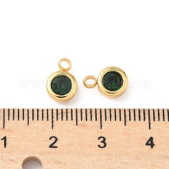 304ステンレススチールチャーム  ラインストーン付き  フラットラウンド  艶出し  18KGP本金メッキ  濃い緑  9x6.5x3.5mm  穴：2mm&nbsp;STAS-Z115-01G-11