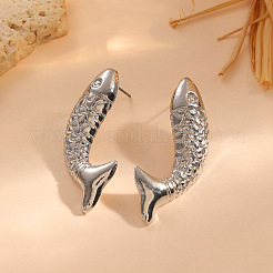 女性用合金スタッドピアス  魚  プラチナ  45x13mm&nbsp;WG958F1-02