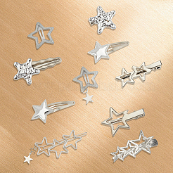 10Pcs 10 Styles Star Iron & Cloth Snap Hair Clips and Iron Alligator Hair Clips&nbsp;PHAR-CY0001-07
