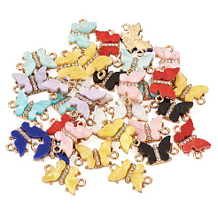 9色の不透明アクリルコネクタチャーム36個  バタフライリンク  ライトゴールドメッキ合金クリスタルラインストーンのパーツ付き  ミックスカラー  11x19x3.5mm  穴：1.6mm  4個/カラー&nbsp;OACR-TA0001-25