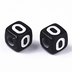 不透明なアクリルビーズ  水平穴  アルファベットスタイル  キューブ  ブラック＆ホワイト  文字.o  5x5x5mm  穴：2mm  約5000個/500g&nbsp;SACR-N002-01O