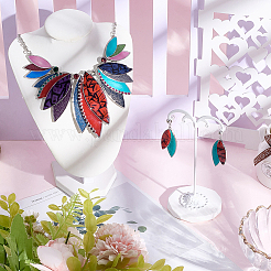 Leaf Alloy with Imitation Leather Pendant Necklace & Stud Dangle Earring&nbsp;SJEW-CL0001-02