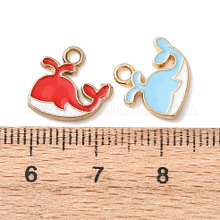 合金エナメルチャーム  クジラのチャーム  ゴールドカラー  ミックスカラー  12x12x1.5mm  穴：1.8mm&nbsp;ENAM-C034-03G