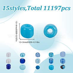 180g15スタイルのガラスシードビーズ  ラウンド  ブルー  1.5~4mm  穴：0.5~1mm  約12g /スタイル&nbsp;SEED-HY0001-38