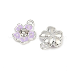 クリスタルラインストーンチャーム付き合金エナメル  花  プラチナ  ミディアム蘭  12x10x3.5mm  穴：1.2mm&nbsp;FIND-G093-01P-03