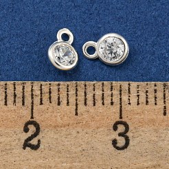 925スターリングシルバーチャーム  クリアキュービックジルコニア  フラットラウンド  銀  5x3.7x1.8mm  穴：0.8mm&nbsp;STER-C008-08A-S