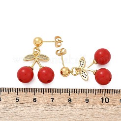 チェリーブラスキュービックジルコニアダングルスタッドピアス  エナメル  18KGP本金メッキ  30x21.5mm&nbsp;EJEW-Q036-05G