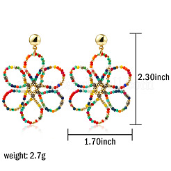 Brass Glass Seed Beaded Flower Dangle Stud Earrings&nbsp;FS-WG9624F-02