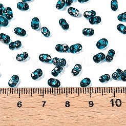 ピカソのスプレー塗装ガラスシードビーズ  ピーナッツ  ティール  6x4x3mm  穴：1.2mm  約4000個/ポンド&nbsp;SEED-T006-04-11