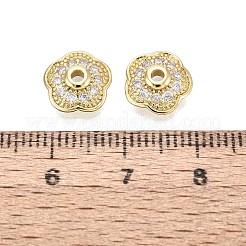 真鍮製マイクロパヴェクリアキュービックジルコニアビーズキャップ  花  18KGP本金メッキ  9.5x10x3mm  穴：1.6mm&nbsp;KK-Q071-15G-02